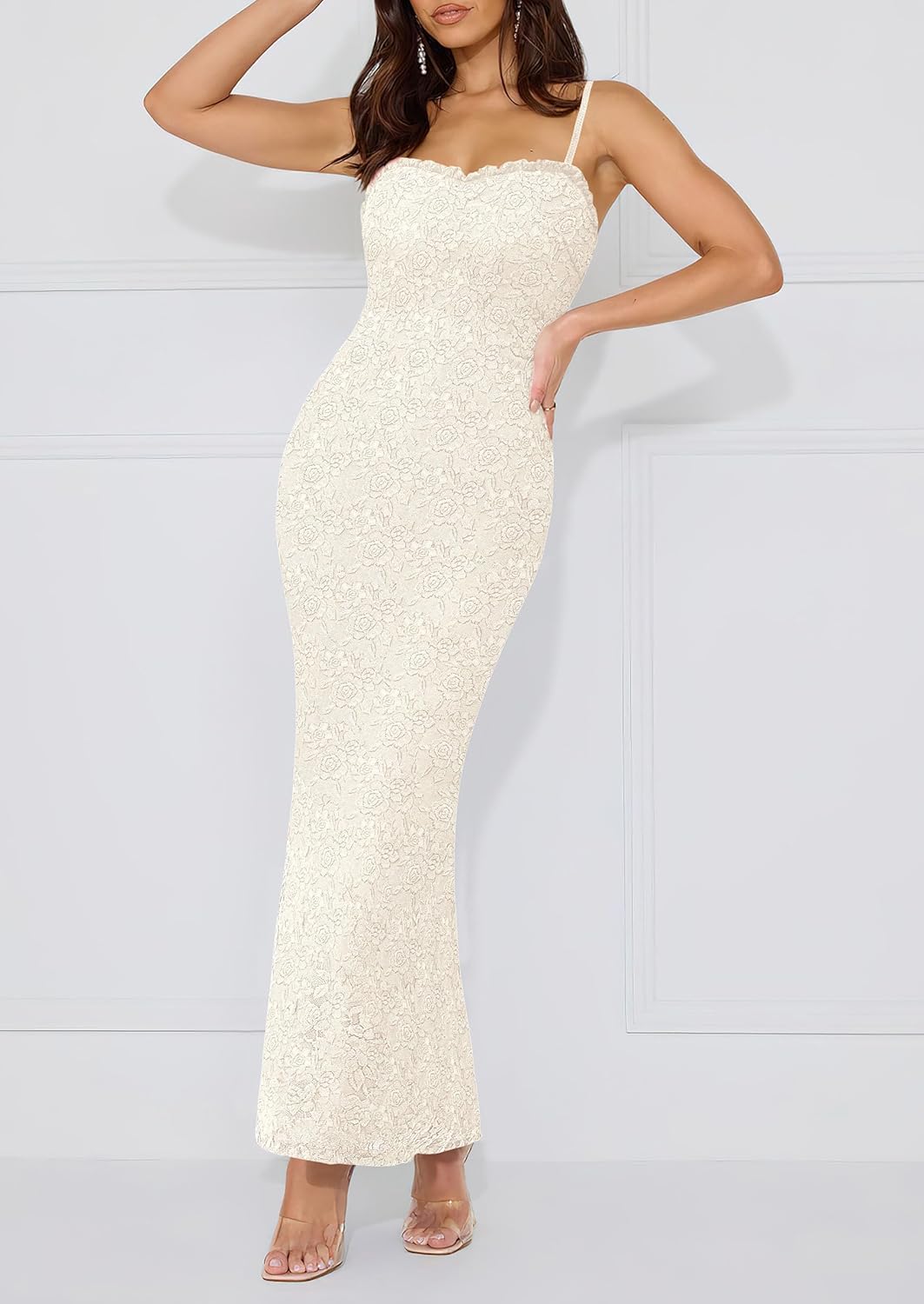 PRETTYGARDEN Summer Dresses for Women 2025 Lace Floral Bodycon Semi Formal Party Wedding Guest Boho Maxi Dress