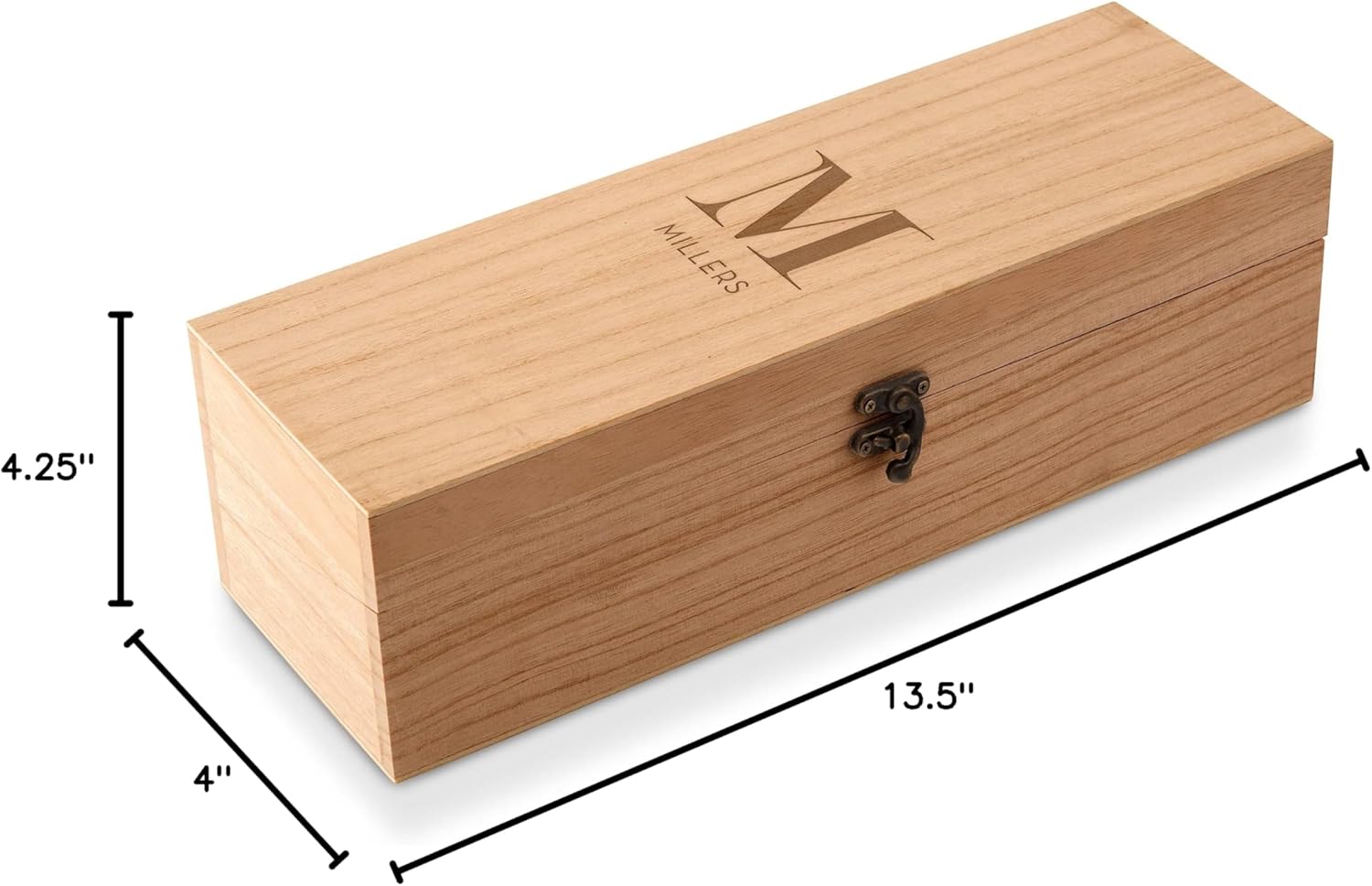 Weddingstar Custom Engraved Wooden Wine Gift Box with Lid – Modern Serif Monogram