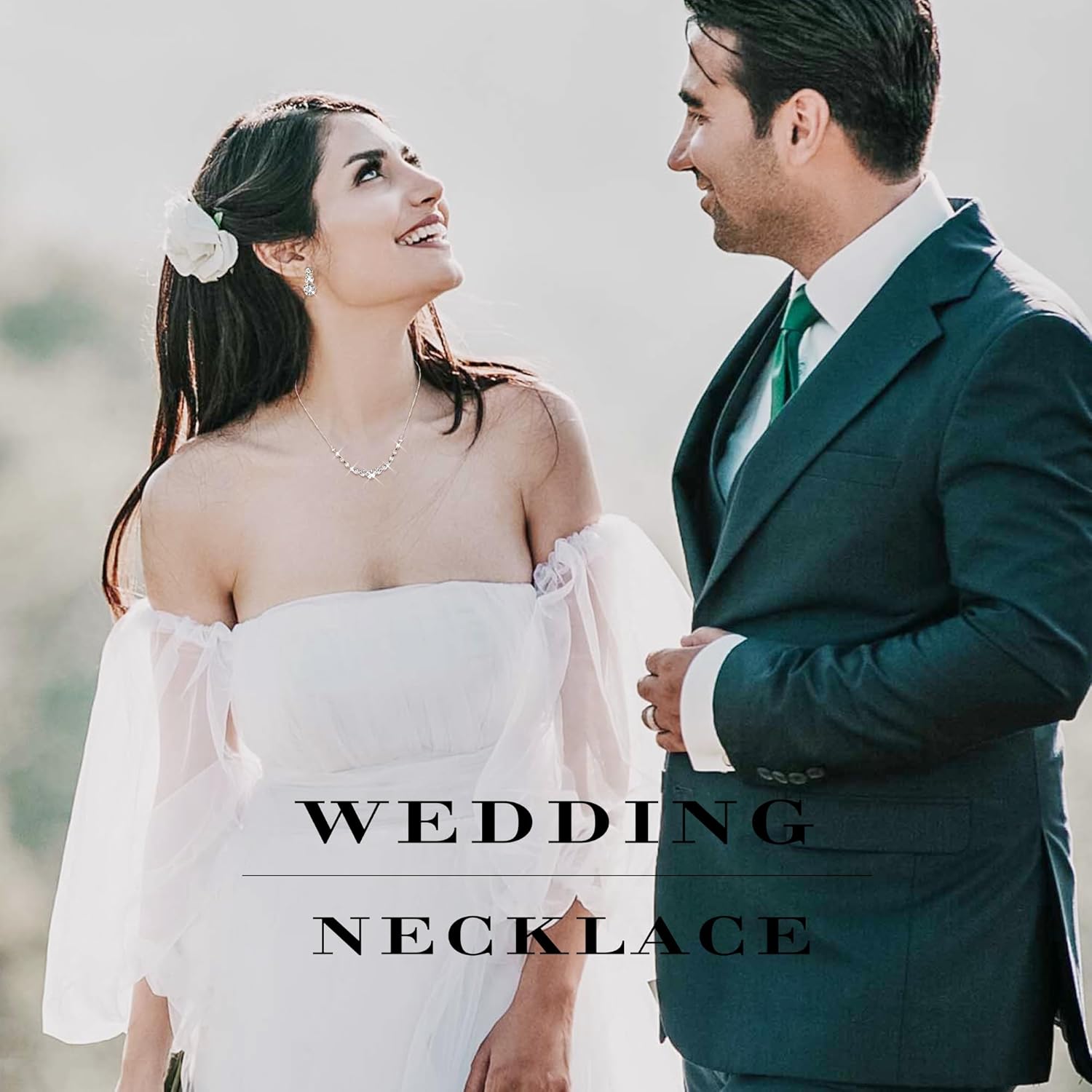 Jstyle Silver Plated Jewelry Set for Women Rhinestone Crystal Necklace Drop Earrings Link Bangle Bracelet Bridal Wedding Jewelry Sets for Brides Bridemaid Prom Costume Accessories