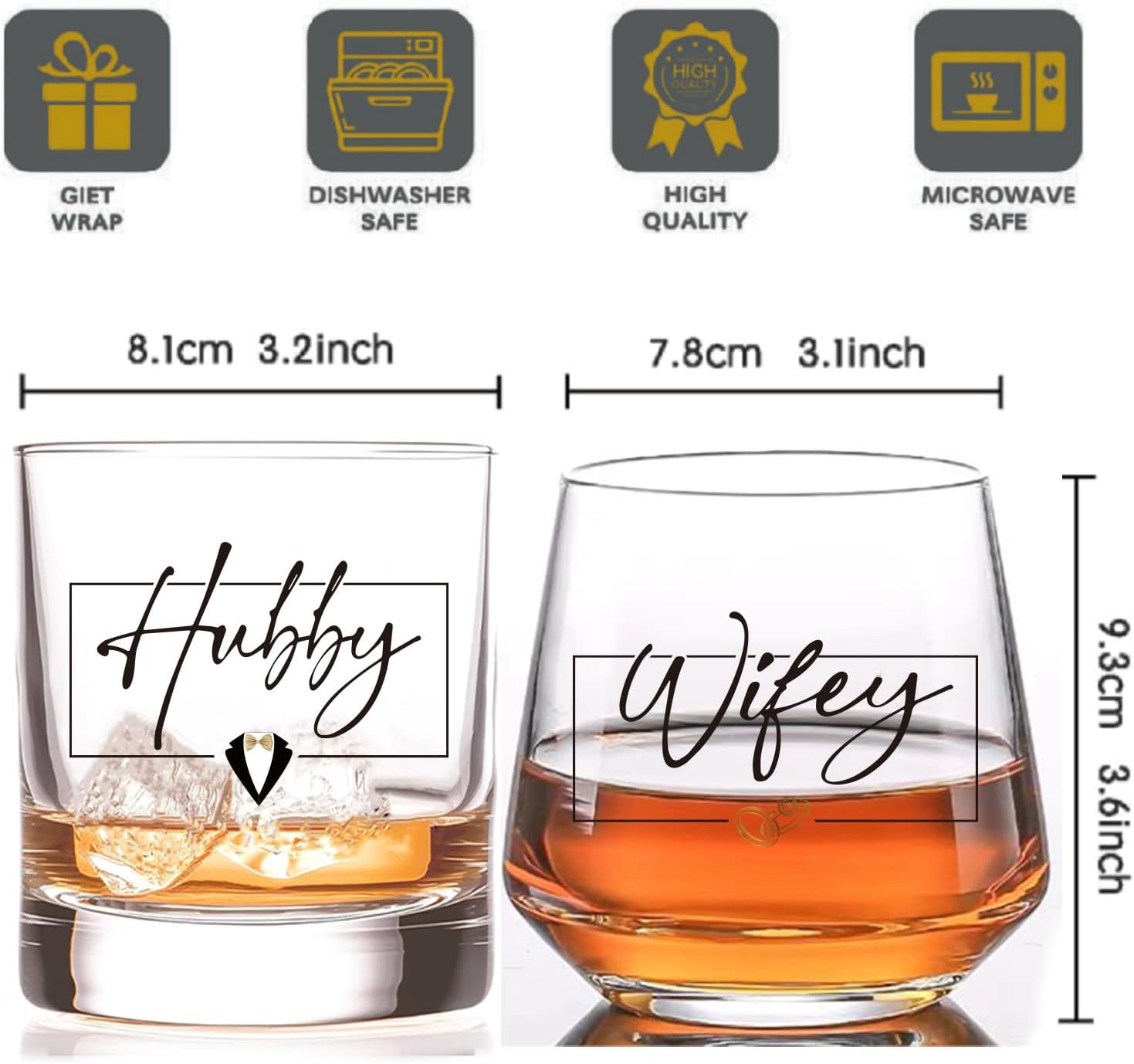 Hubby & Wifey Wine & Whiskey Glass Set – Wedding Gifts for Couples 2025, Mr & Mrs Personalized Glass, Couple Gifts for Him and Her, Bridal Shower Gift, Bride and Groom Shot Glass -11