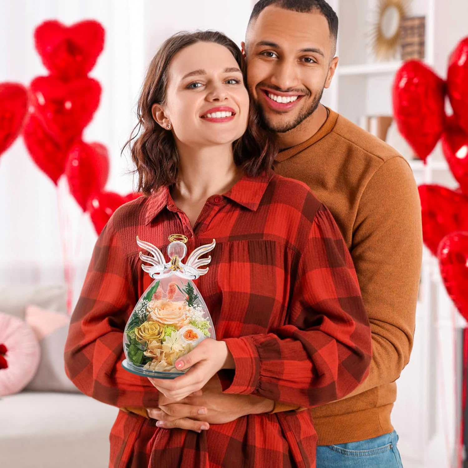 Gifts for Women Birthday Preserved Rose Forever Flower in Glass Angel Figurines Fresh Flowers for Delivery for Mom Real Colorful Roses for Grandma Sister Wife Her from Daughter