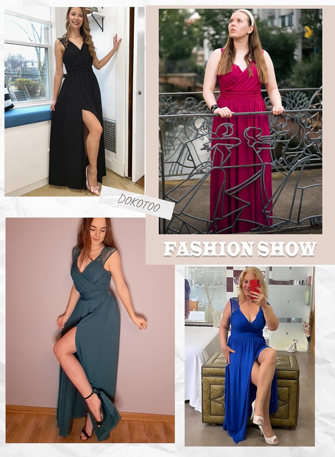 Dokotoo Womens 2025 Formal Dresses Wrap V-Neck Ruched Sexy Bridesmaid Wedding Guest Maxi Dresses