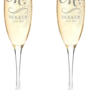Gifts Inscribed Personalized Champagne Glasses Set of 2 Engraved Mr and Mrs Champagne Flutes Custom Stemmed Glassware Gift for Wedding, Engagement, Anniversary, Bridal Party