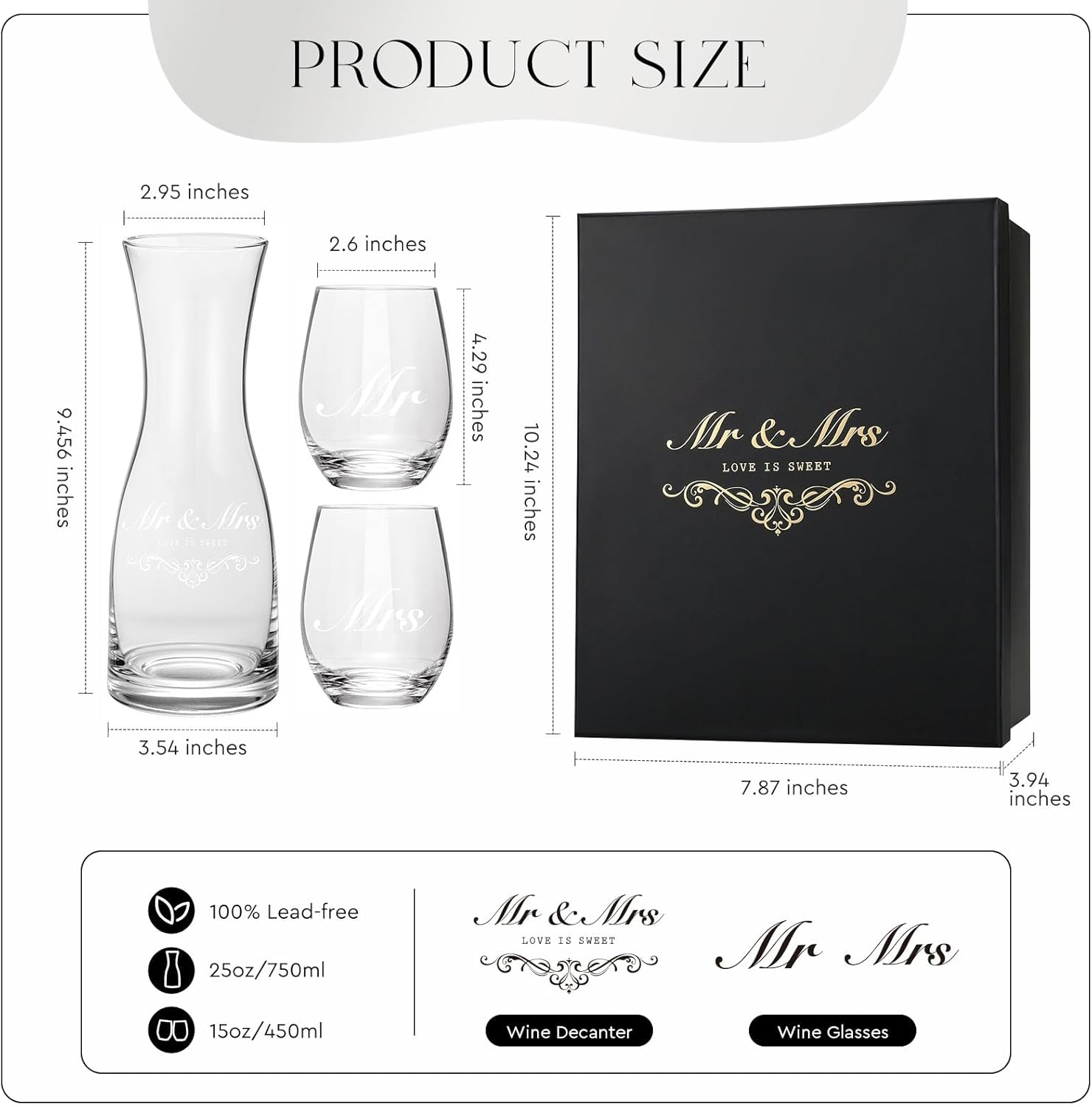 AW BRIDAL Wedding Gifts Bridal Shower Gifts Engagement Gift for Couples 2025, Mr and Mrs Wine Glasses for Bride Groom, Anniversary Bachelorette Gift for Bride Newlyweds