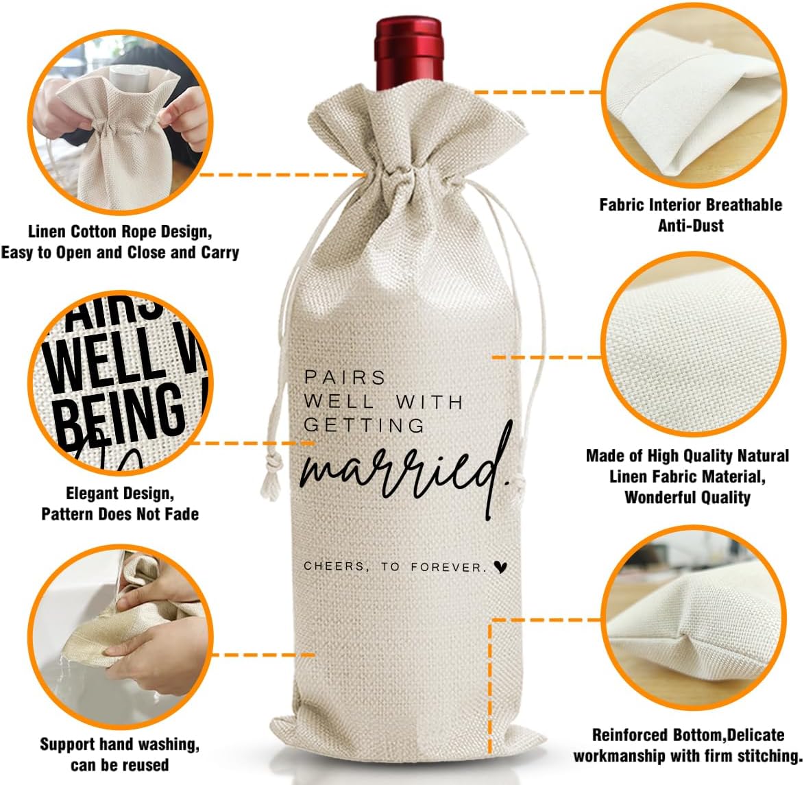 DOI-LANEE Wedding Wine Gift Bag Married Gifts for Bride Groom Bridal Shower Gifts Engagement Wedding Party Decorations Supplies Newlywed Honeymoon, 1 Pcs Burlap Wine Bottle Cover Bag – DL366