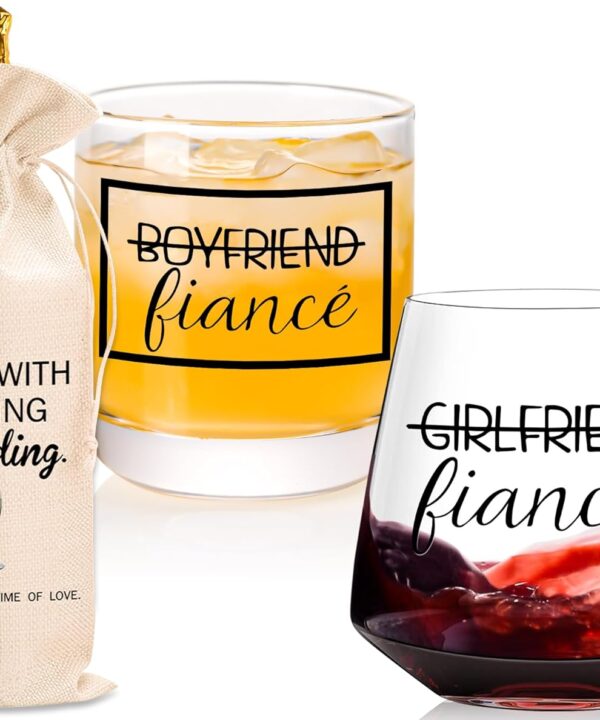 Engagement gifts for couples gifts for Newly Engaged,2025 Engagement present for Her Fiance Fiancee wine glasses for Women,Mr Mrs Gifts engaged gifts for Bridal,Women Engagement Gifts