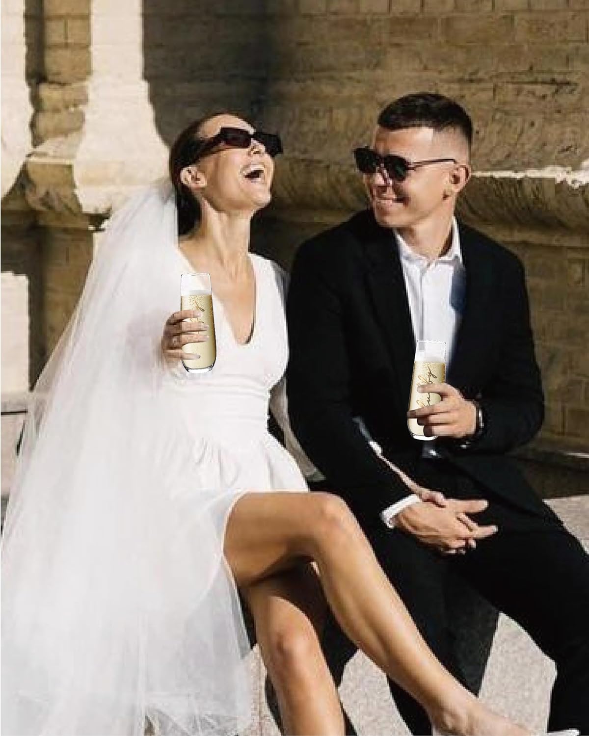 Hubby and Wifey Champagne Flutes, Wedding Flutes for Bride and Groom, Crystal Stemless Wine Glasses for Wedding, Newlyweds & Engagement