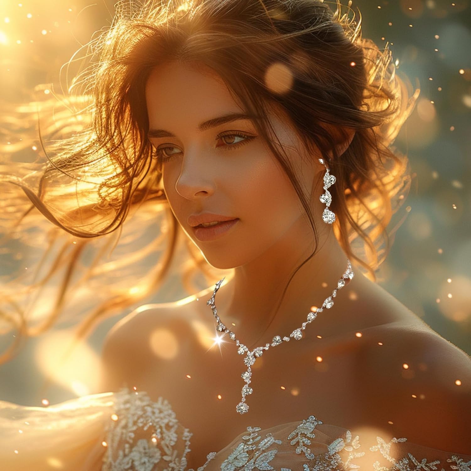 Roe Dolph Silver Jewelry Set Prom Necklace Bracelet Earrings Rhinestone Costume Jewelry for Women Bridal Jewelry Set for Wedding Prom Dresses 2025