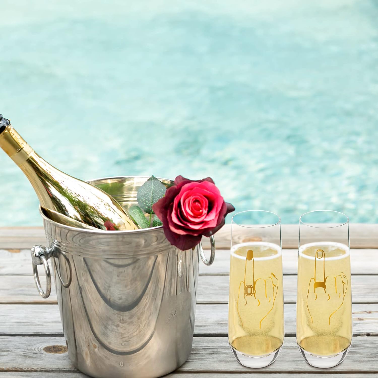 2 Pieces Wedding Champagne Glasses – Bride Ring Finger Wine Glass, Funny Mr and Mrs Gift for Bride Groom – 9.8 oz Engagement Wine Glasses