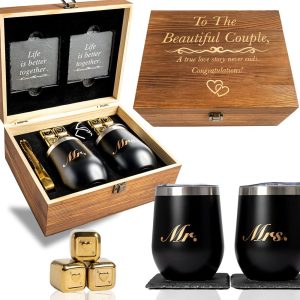 Unique Gifts for Couples - Engagement Wine Tumbler Gift Set - To The Beautiful Couple, Bridal Shower Gifts for Her - Wedding Gifts for Couple - Mr and Mrs Tumbler Set