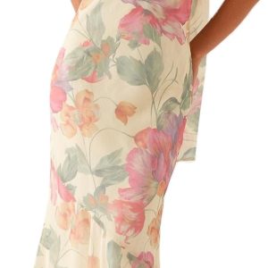 Women Strapless Floral Dress with Sarf Mesh Tube Maxi Dress Summer Cocktail Wedding Guest