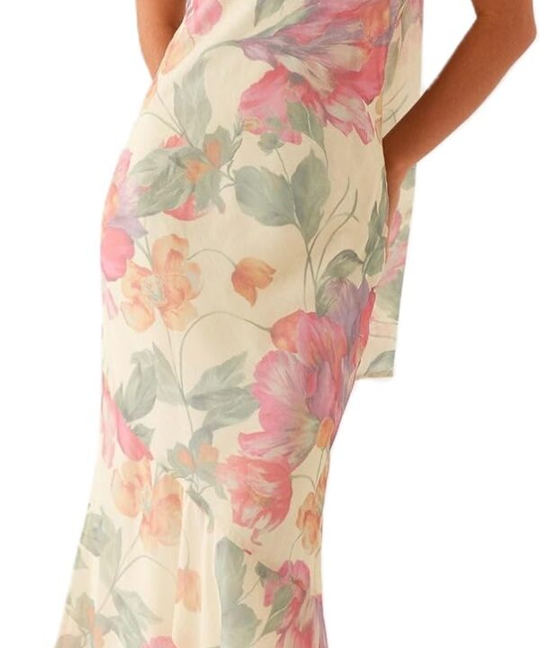 Women Strapless Floral Dress with Sarf Mesh Tube Maxi Dress Summer Cocktail Wedding Guest