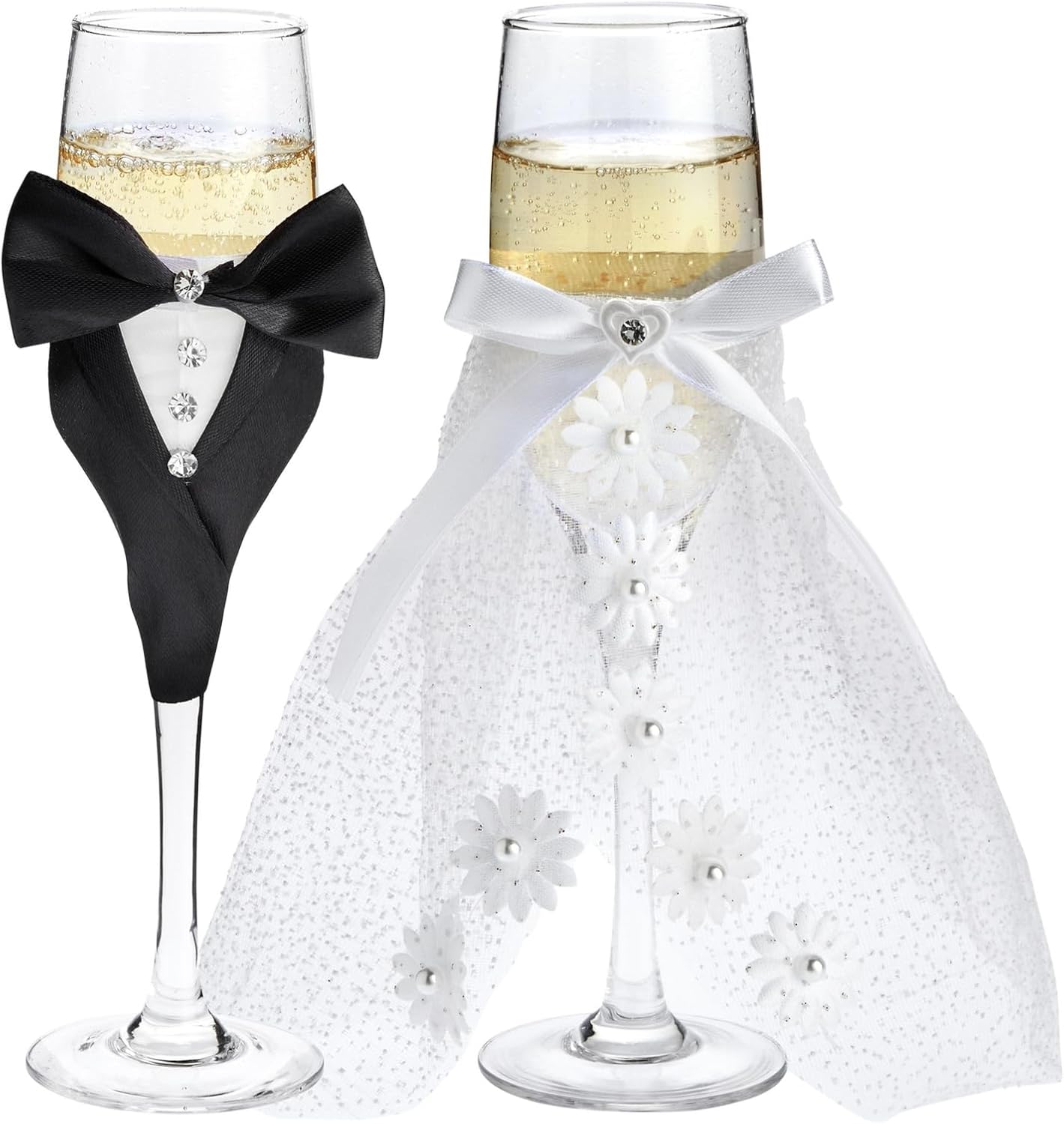 Sparkle and Bash Wedding Glasses for Bride & Groom – 2-Pc 8.75 In Flutes, Black & White, Modern – Champagne Toasting Flutes for Wedding Gifts for Newlyweds, Bridal Shower & Decor