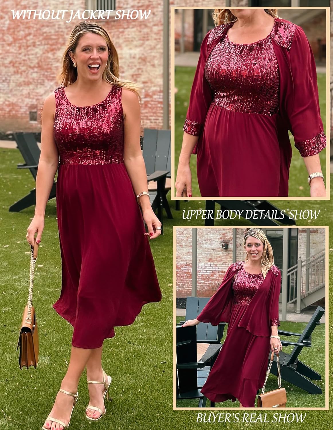 GRACE KARIN Wedding Guest Dress Mother of The Bride Dresses Two Piece Formal Sequin Dress with Jacket Tea Length 2025