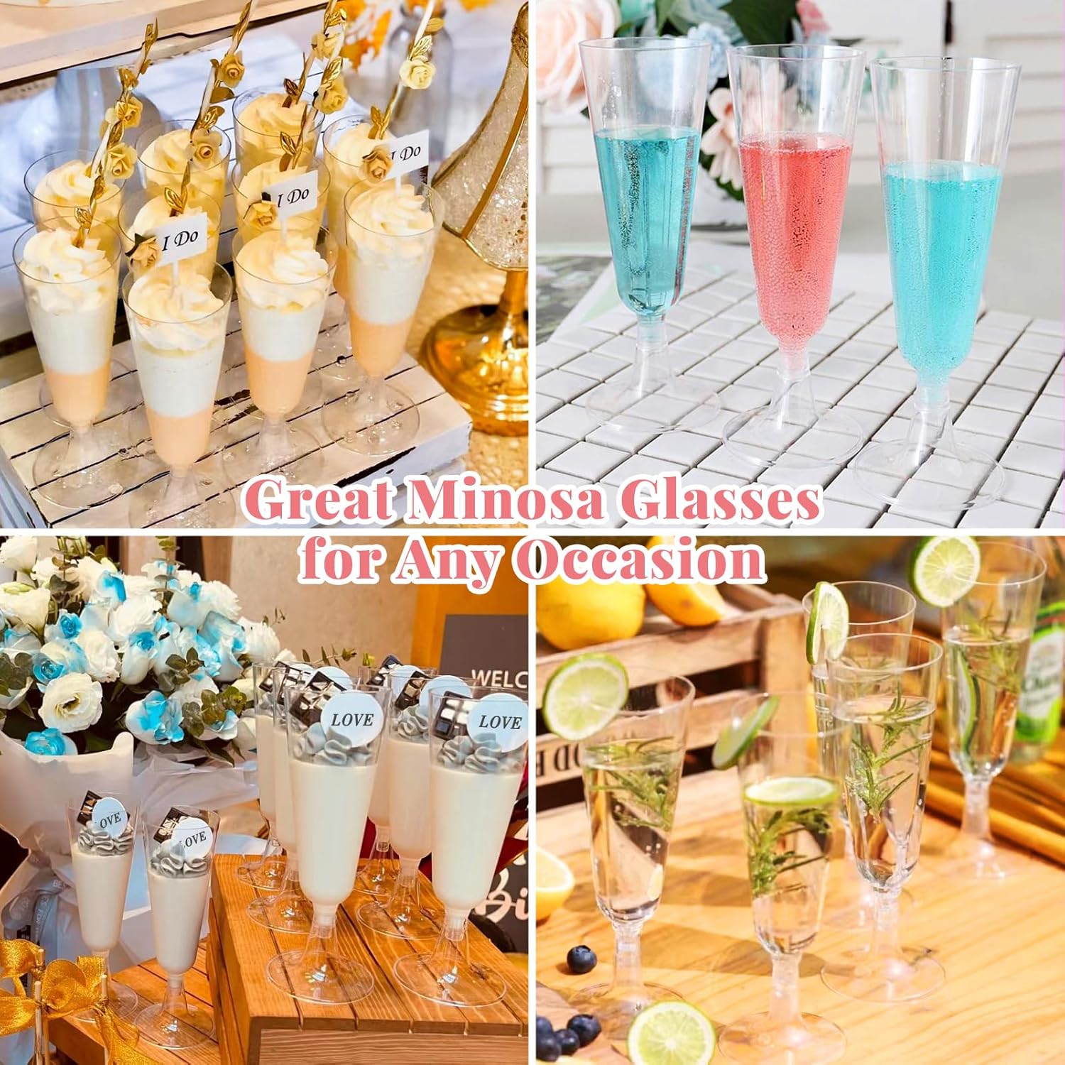 SUREHOME Plastic Champagne Flutes 40 Pack Disposable Champagne Glasses 5oz Clear Plastic Mimosa Glasses Wedding Cocktail Cups Bulk for New Years Eve Party Supplies 2025 Engagement Birthday Decorations