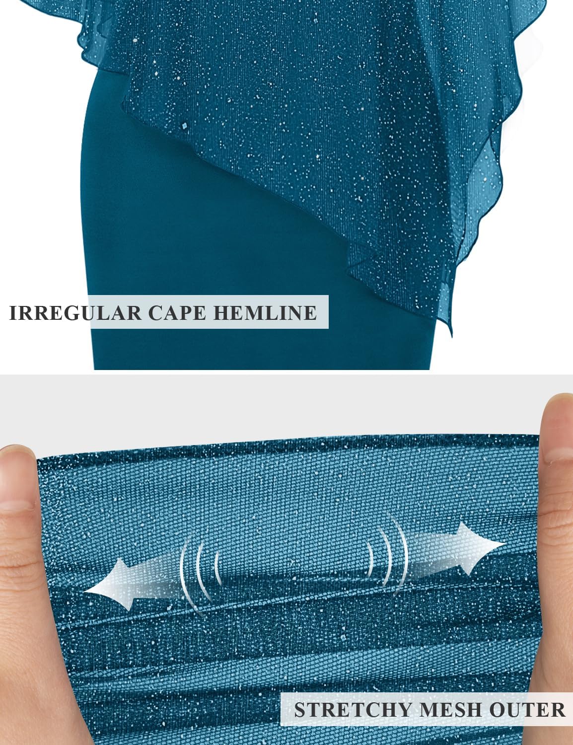 SeSe Code Women’s Mesh Cape Overlay Bodycon Knee Length Pencil Dress for Wedding Guest