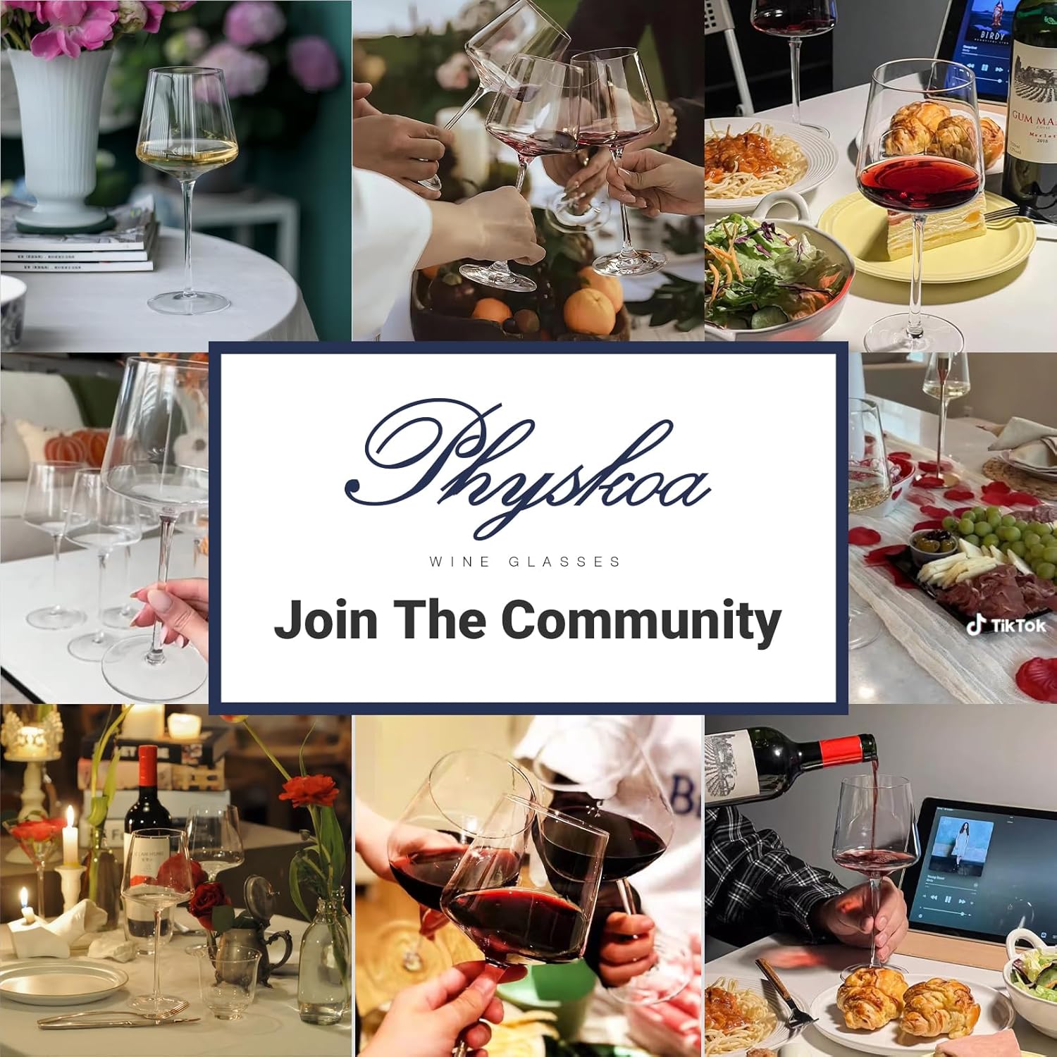 Physkoa Wine Glasses Set 6-18oz-LeadFree Wine Glass with Long Stem,Clear Stemmed Wine GlassesHandBlown Glassware Crystal Wine Gifts for Women Birthday Wedding