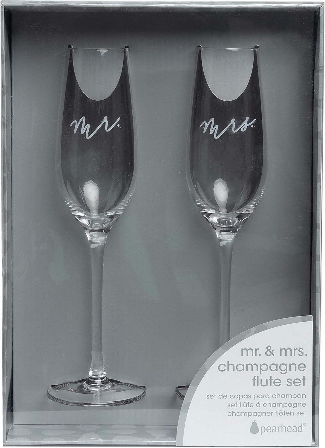 Pearhead Mr. & Mrs. Champagne Flute Set – Elegant His and Hers Wedding Toasting Glasses for Unforgettable Celebrations, Bridal Shower and Registry Idea, Tall Wine Glasses for Bride and Groom
