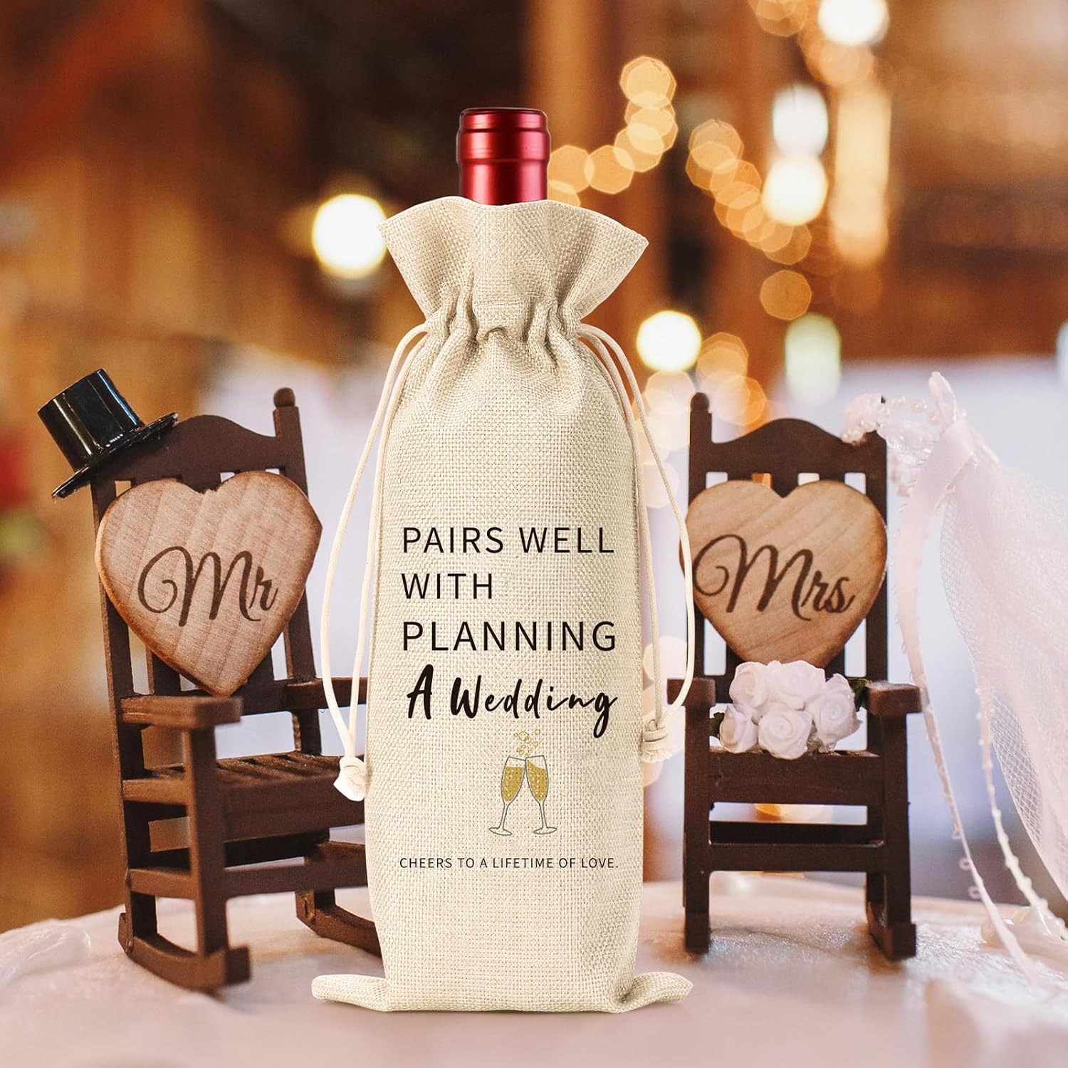 Wedding Engagement Gifts for Couple, Mr & Mrs Gift, Newlywed Wine Bag & Glass Pairs