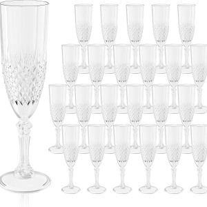 Plastic Champagne Flutes, 24PCS White Transparent Wine Glasses Goblets Shatterproof Reusable Flute for Weddings, Bachelor Parties, Toasting, and Events(24,Transparent)