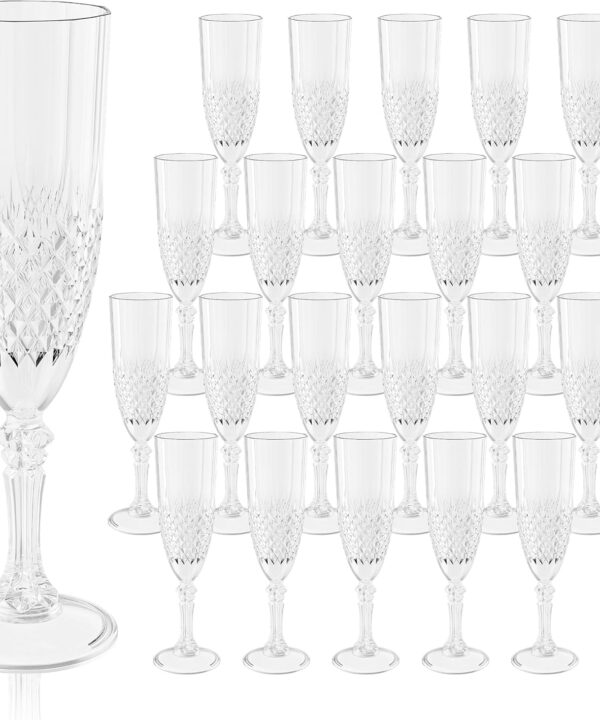 Plastic Champagne Flutes, 24PCS White Transparent Wine Glasses Goblets Shatterproof Reusable Flute for Weddings, Bachelor Parties, Toasting, and Events(24,Transparent)