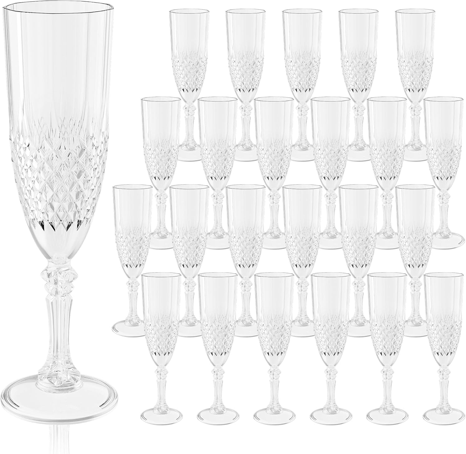 Plastic Champagne Flutes, 24PCS White Transparent Wine Glasses Goblets Shatterproof Reusable Flute for Weddings, Bachelor Parties, Toasting, and Events(24,Transparent)