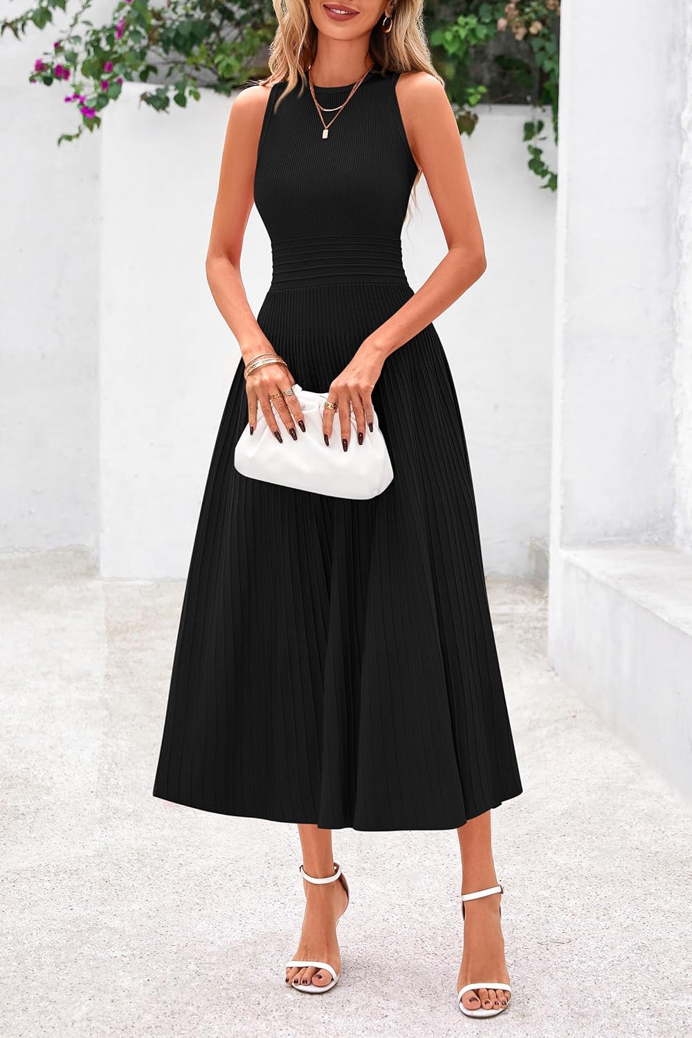 PRETTYGARDEN Spring Casual Dresses for Women 2025 Summer Business Work Midi Sleeveless A Line Pleated Cocktail Dress