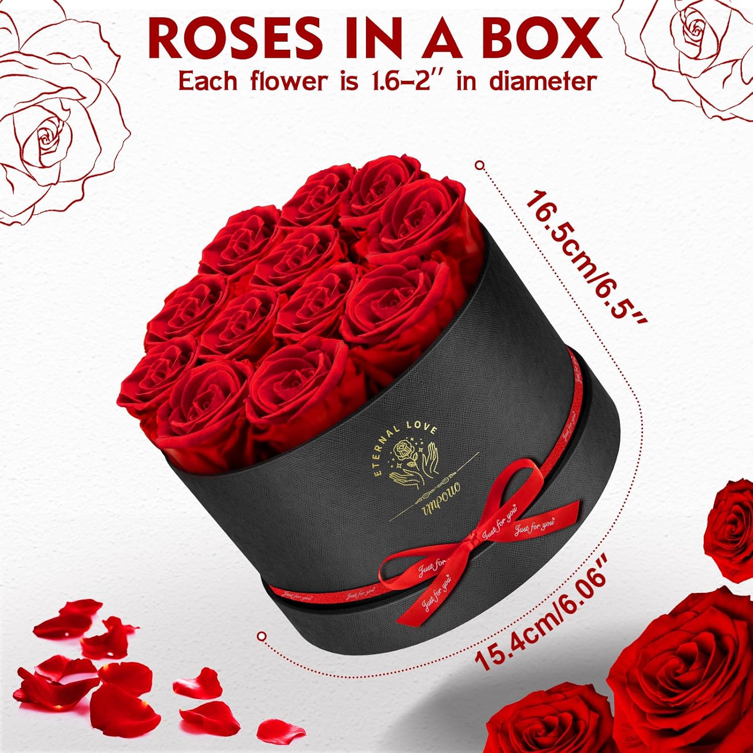 Forever Flowers,12 Red Roses in A Box, Real Preserved Roses, Birthday Gift for Women, Mother’s Day, Anniversary Day- Red Roses