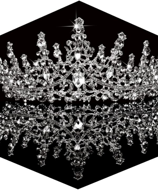 TOBATOBA Silver Wedding Crystal Tiaras and Crowns for Women, Bride Royal Queen Headband Princess Quinceanera Headpieces for Birthday Prom Pageant Party