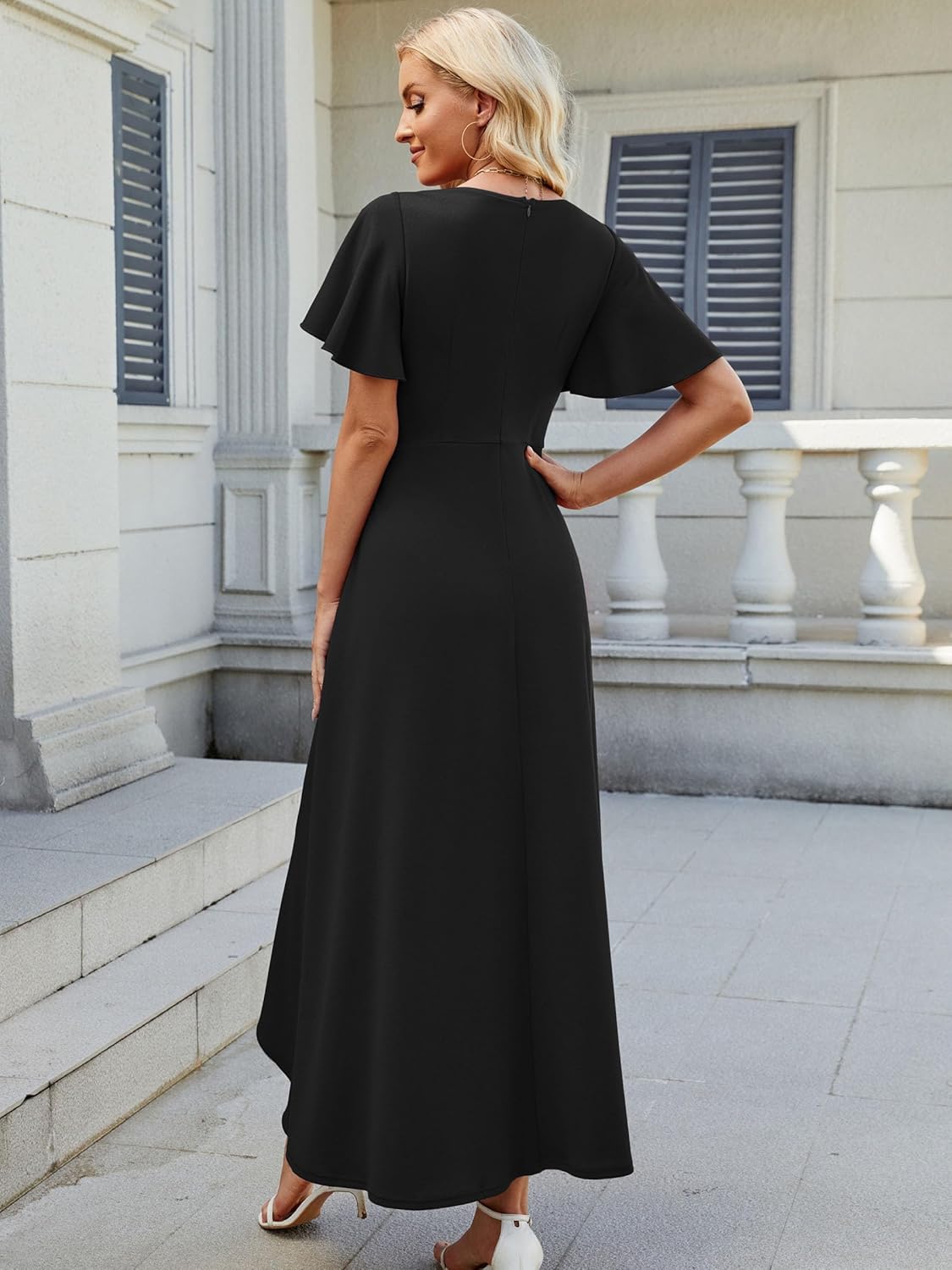 Wedding Guest Dresses for Women Have Pockets Cocktail Dress Ruffle Sleeve A Line Evening Party Formal Dresses for Women