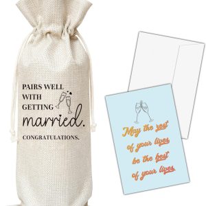 OICPYD Engegement Gifts For Couples, Bridal Shower Gifts Wine Bag, Wedding Gifts For Newly Wed, Bride To Be, Mr And Mrs, Engagement Party Favors, 1 Pc Wine Bag With Greeting Card (G10)