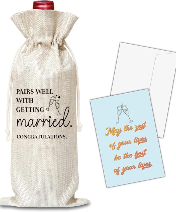 OICPYD Engegement Gifts For Couples, Bridal Shower Gifts Wine Bag, Wedding Gifts For Newly Wed, Bride To Be, Mr And Mrs, Engagement Party Favors, 1 Pc Wine Bag With Greeting Card (G10)