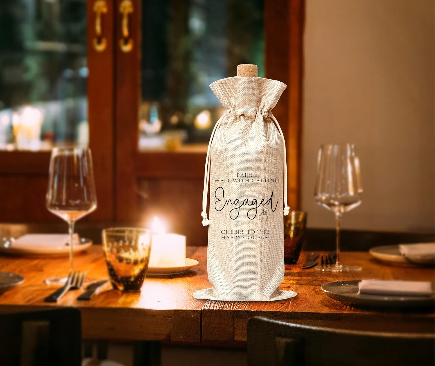 Engagement Wine Gift Bag, Wine Bag for Getting Married, Engagement, Bride and Groom, Couples, Her, Him, Wedding, Save the Date Wedding, 1 Pc Burlap Wines Bottle Cover Bag (a19)