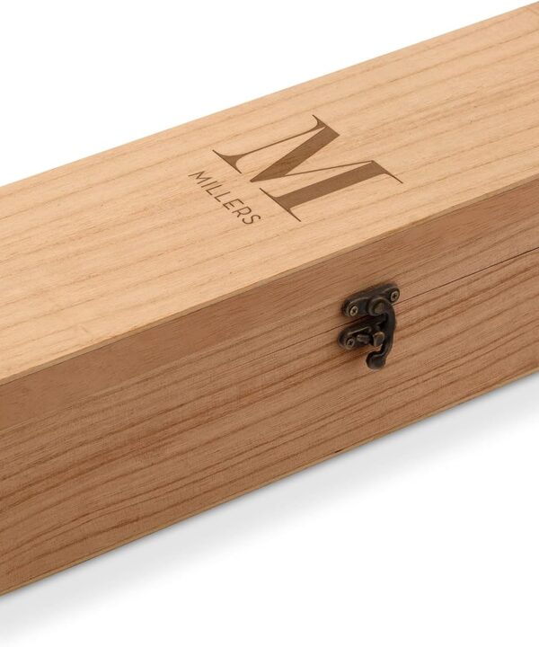 Weddingstar Custom Engraved Wooden Wine Gift Box with Lid - Modern Serif Monogram