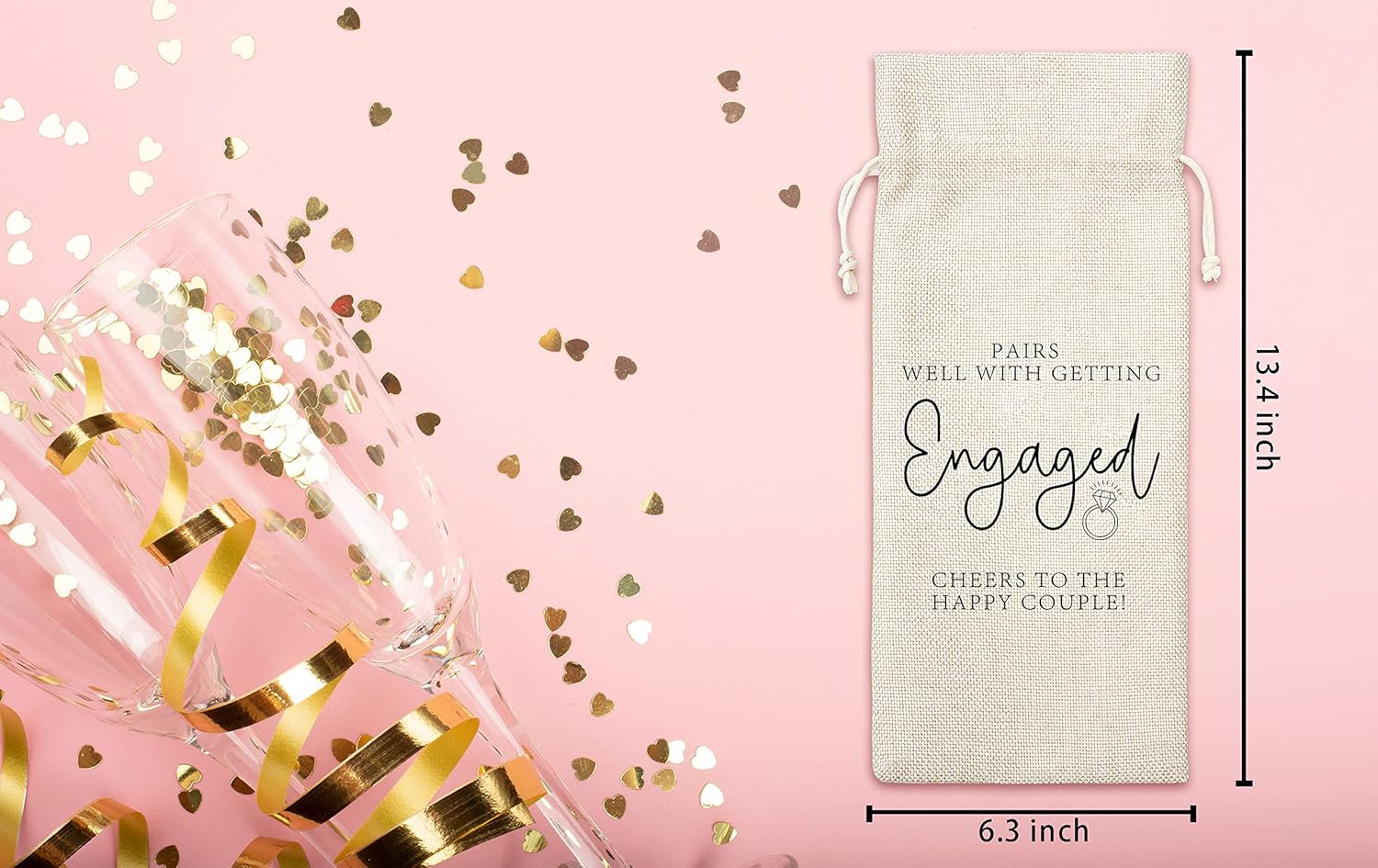 Engagement Wine Gift Bag, Wine Bag for Getting Married, Engagement, Bride and Groom, Couples, Her, Him, Wedding, Save the Date Wedding, 1 Pc Burlap Wines Bottle Cover Bag (a19)
