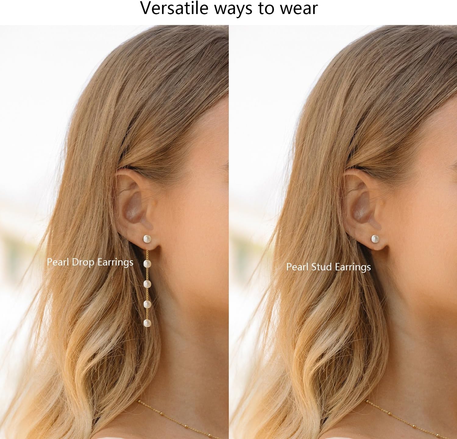 Gold Jewelry Set for Women, Dainty 14K Gold/Silver Plated Pearl Necklace and Earring Set with Drop Earrings, Bracelets, Choker Necklace – Wedding Jewelry Gift