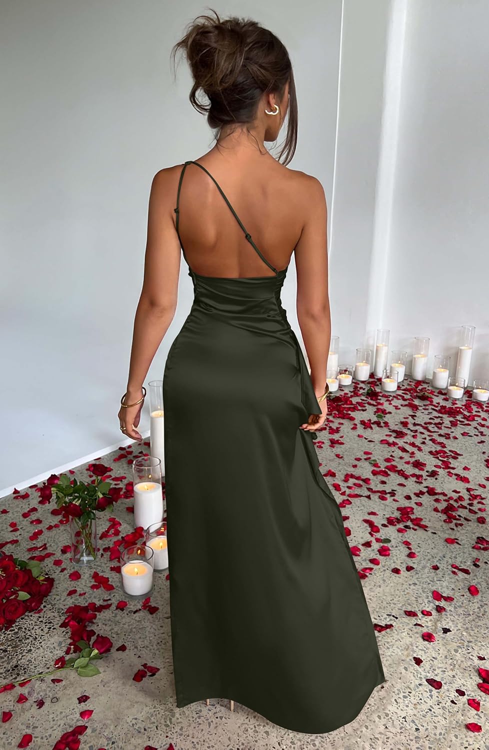 Memoriesea Women’s Sexy One Shoulder High Split Cocktail Wedding Party Maxi Dress