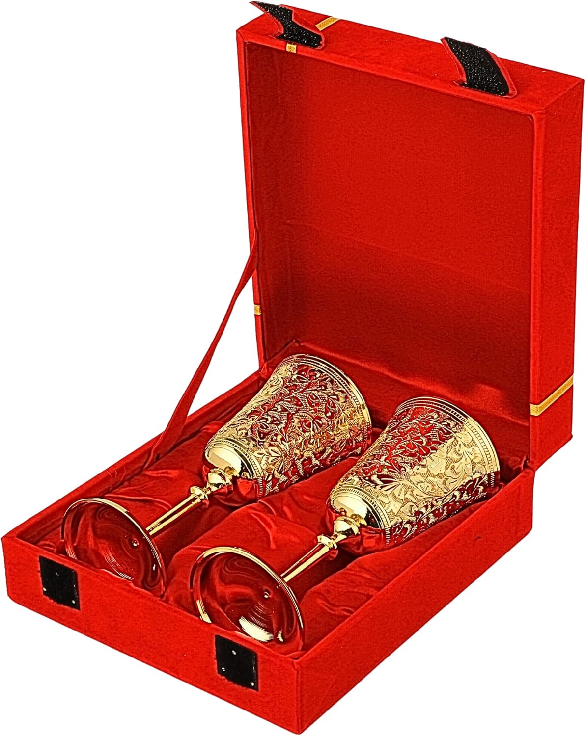 24K Gold Plated Chalice Goblets, Engraved Wedding Champagne Flute for Bride & Groom Toasting Brass Wine Glass Metal Cup Set of 2, Vintage Gift For Marriage Anniversary, Engagement Couple, Clients