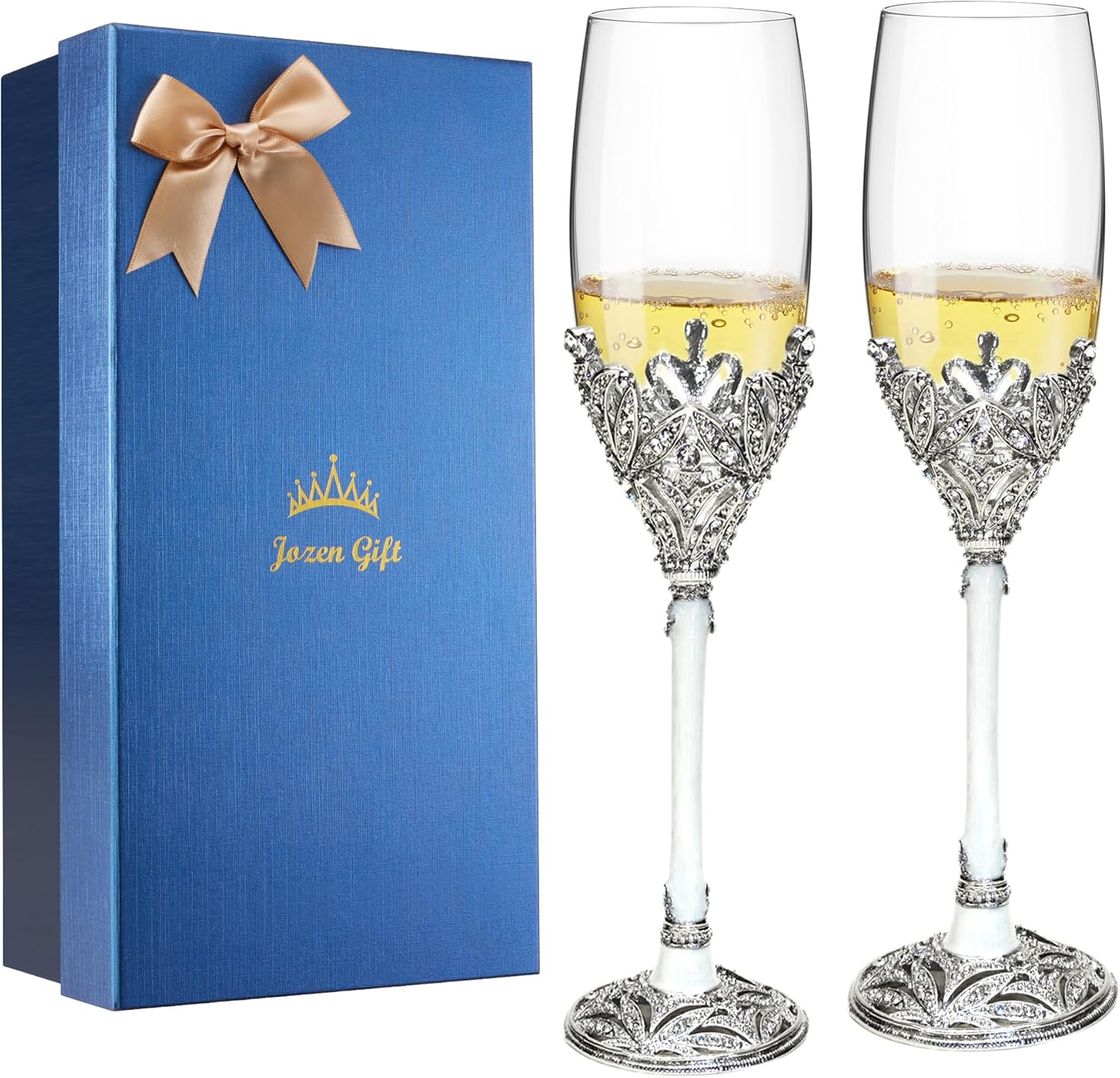 Silver Champagne Flutes -Wedding Toasting Glasses for His and Hers,Engagement Celebrations, Bridal Shower and Registry Idea, Gifts for Bride and Groom Gifts,7oz (Silver)