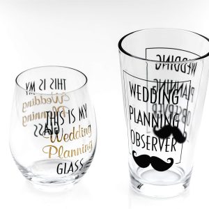 Greenline Goods Toasting Glasses for Bride and Groom | Set of Two (1 Beer & 1 Stemless Wine Glass) - Engagement Bachelorette Gifts for Bride Wedding Planning