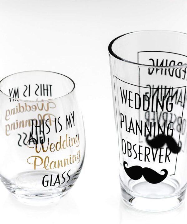 Greenline Goods  Toasting Glasses for Bride and Groom | Set of Two (1 Beer & 1 Stemless Wine Glass) - Engagement Bachelorette Gifts for Bride Wedding Planning