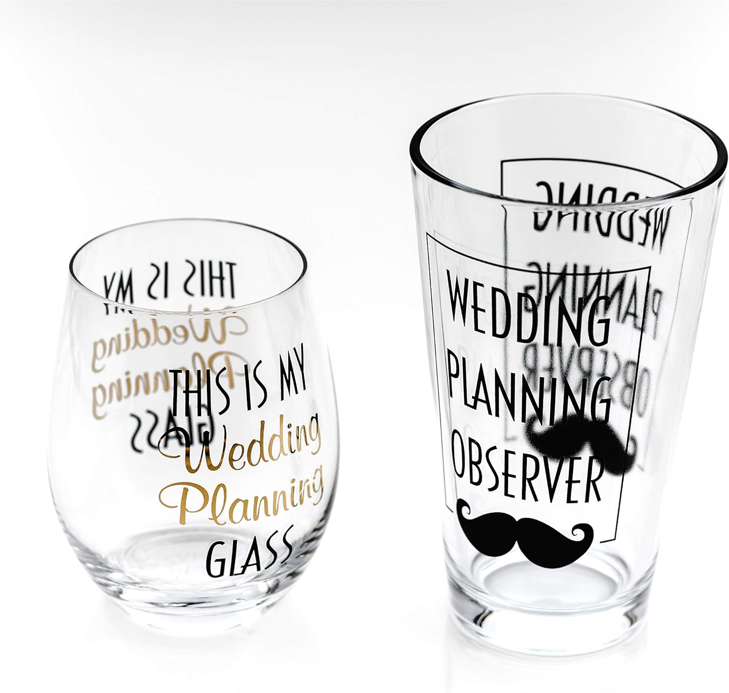 Greenline Goods Toasting Glasses for Bride and Groom | Set of Two (1 Beer & 1 Stemless Wine Glass) - Engagement Bachelorette Gifts for Bride Wedding Planning