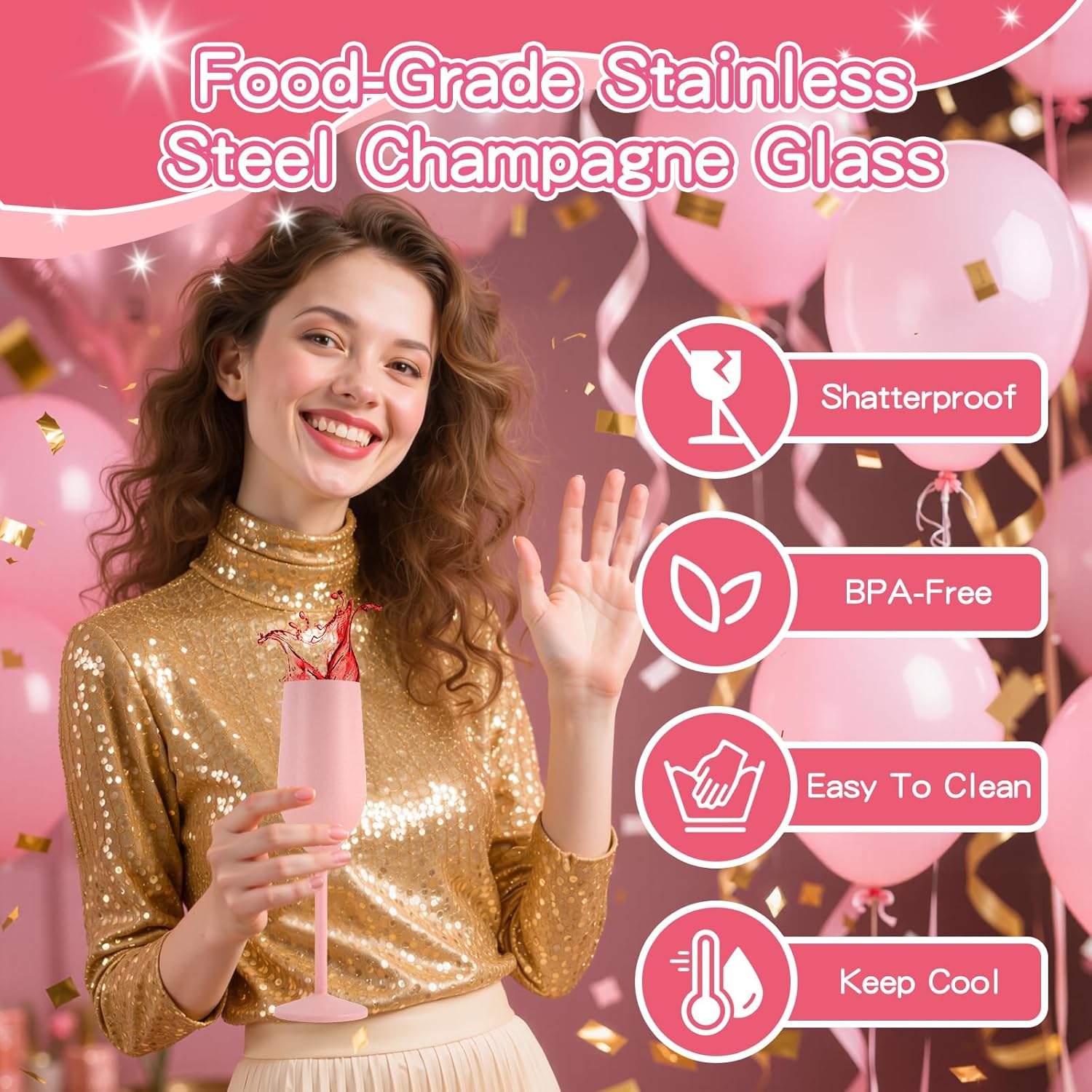 Stainless Steel Champagne Flutes Set of 2 8 oz Unbreakable Wedding Champagne Glasses for Bride & Groom, Ideal Gifts for Anniversary, Birthday, Christmas, Party Celebrations