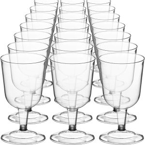 DecorRack 24 Wine Glasses, 6 Oz -BPA Free- Plastic Party Wine Cups, Perfect for Outdoor Parties, Weddings, Picnics, Stackable, Reusable, Disposable, Stemmed (Pack of 24)