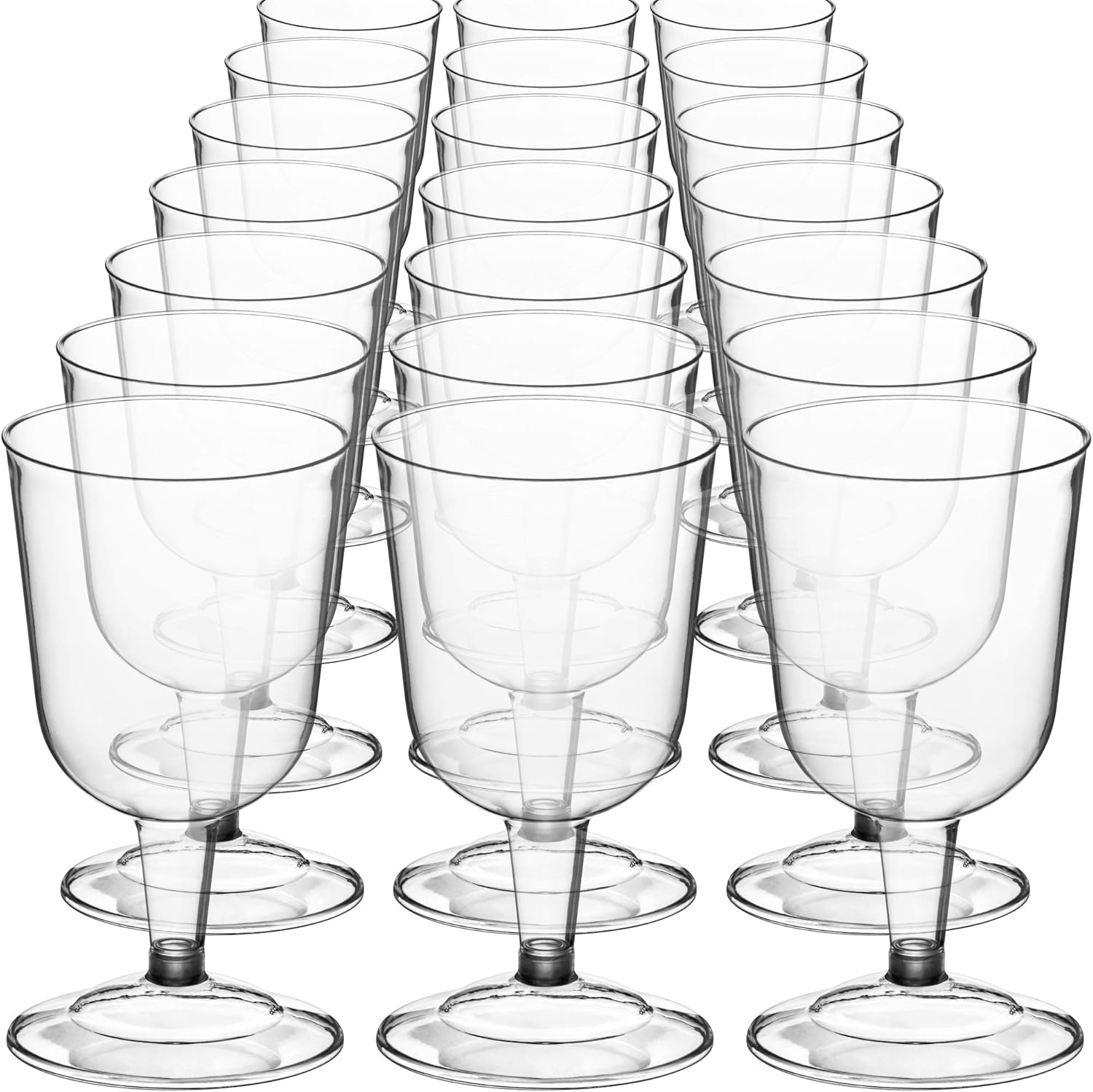 DecorRack 24 Wine Glasses, 6 Oz -BPA Free- Plastic Party Wine Cups, Perfect for Outdoor Parties, Weddings, Picnics, Stackable, Reusable, Disposable, Stemmed (Pack of 24)