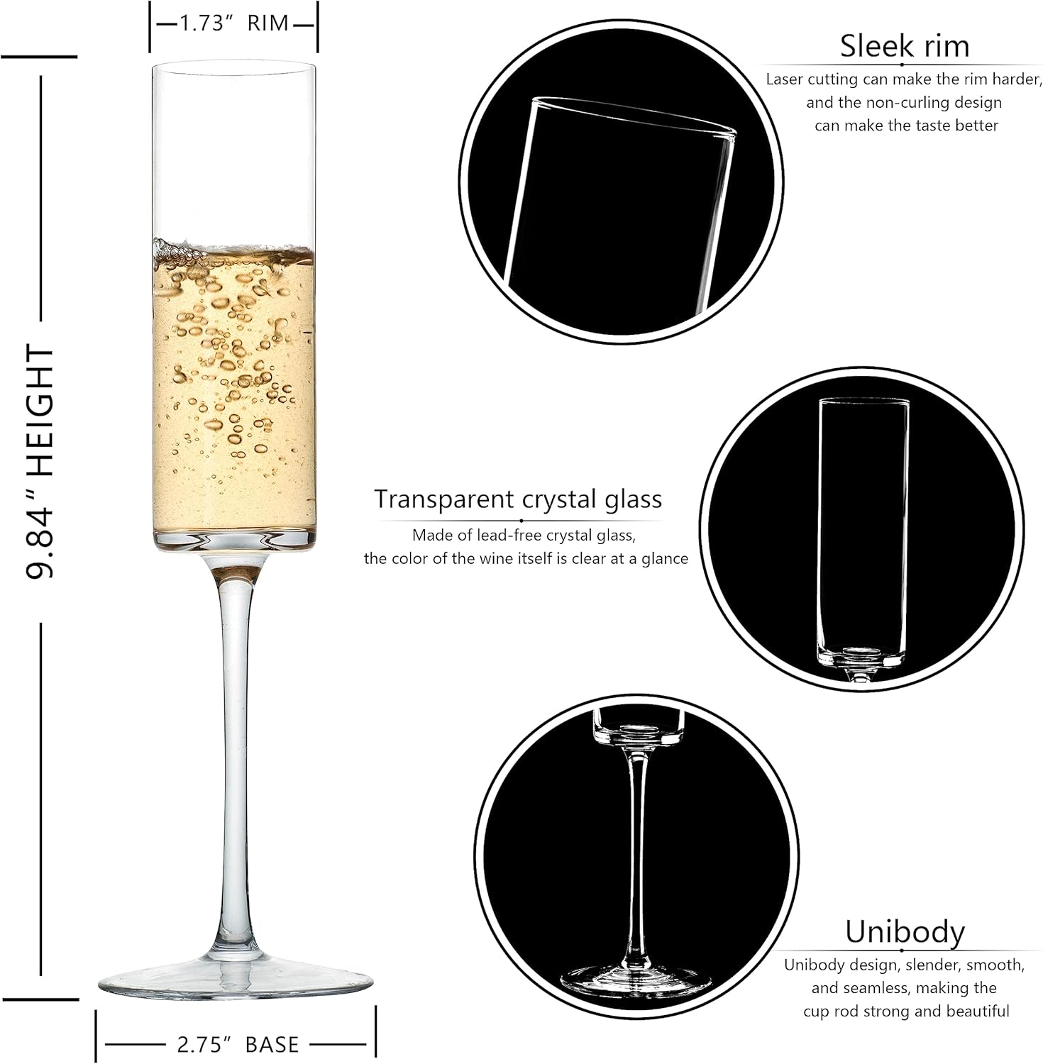 BACLIFE Crystal Champagne Flutes Set of 6 – Hand Blown Champagne Glasses With Long Stem – 6.5 oz Elegant Sparkling Wine Stemware – Unique Gift for Birthday,Wedding, Anniversary – Clear