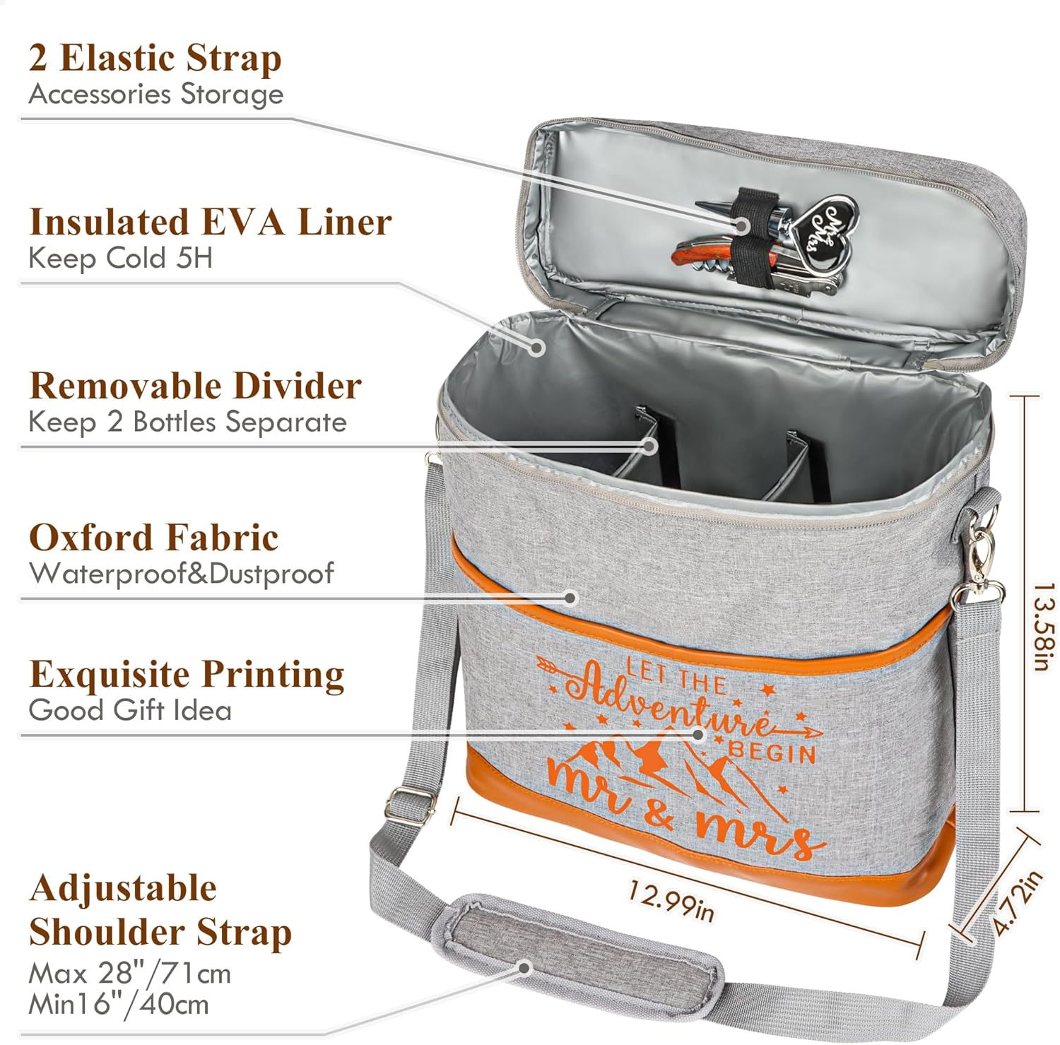 Engagement Gifts for Couples, Wedding Gifts Mr. and Mrs. Gifts Bridal Shower Gifts for Bride Groom, Anniversary Valentines Day Gift, Insulated Wine Cooler Tote Bag with Glasses Accessories