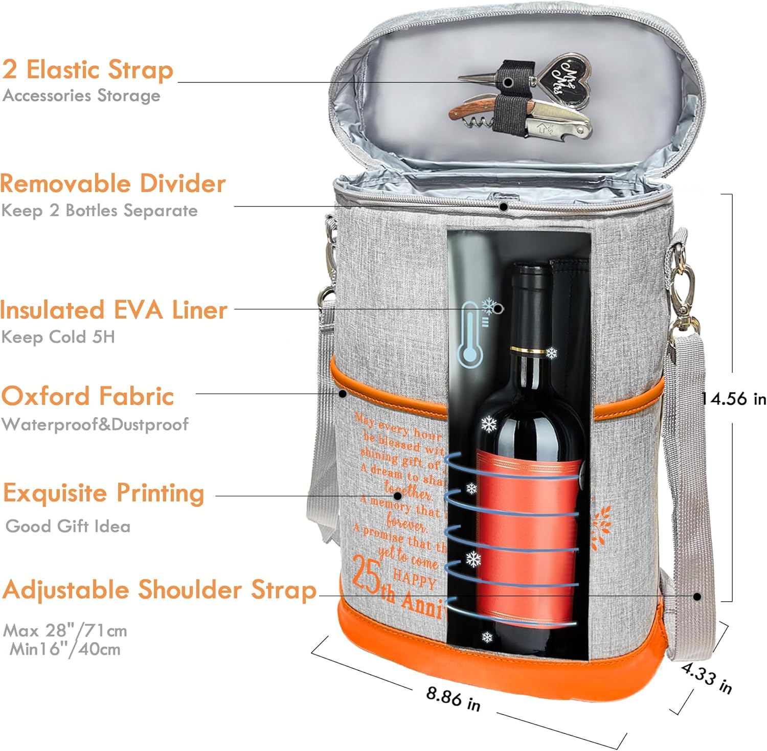 25th Anniversary Wine Cooler Bag Gift for Couples, Wedding Gifts for Parents, Friend, Her, Him, 25 Years Mr. & Mrs Insulated Cooler Tote, Tumbler and Accessories
