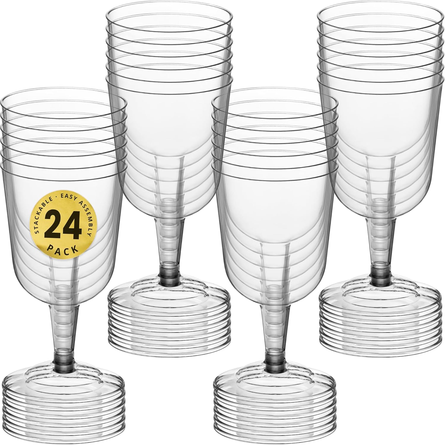 DecorRack 24 Wine Glasses, 6 Oz -BPA Free- Plastic Party Wine Cups, Perfect for Outdoor Parties, Weddings, Picnics, Stackable, Reusable, Disposable, Stemmed (Pack of 24)