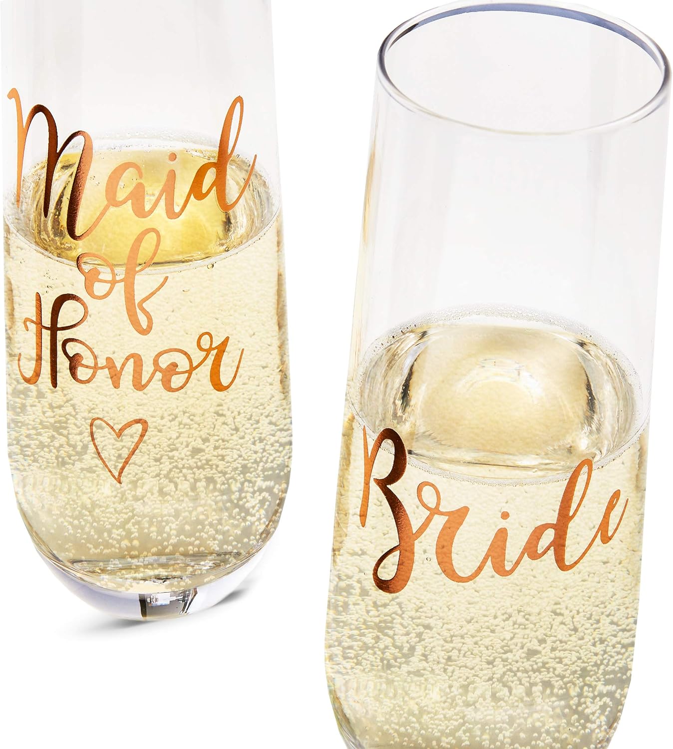 Juvale Rose Gold Stemless Champagne Flutes – 2 Count, 9.8 oz, Rose Gold Glossy Glass – Bridesmaid & Bride Gift Set, Bridal Shower & Wedding Gifts